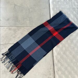 Blue & Red Plaid Scarf with Fringe | Fringe Scarf | Plaid Scarf